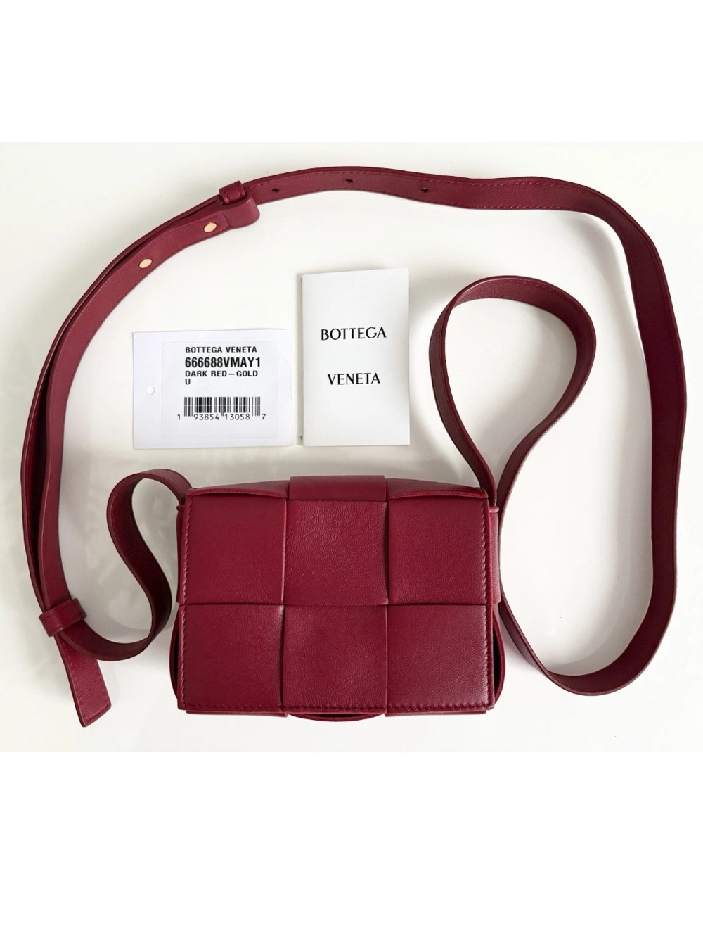 BOTTEGA VENETA Red Mini Cassette Maxi Intrecciato Woven Leather Shoulder Bag New